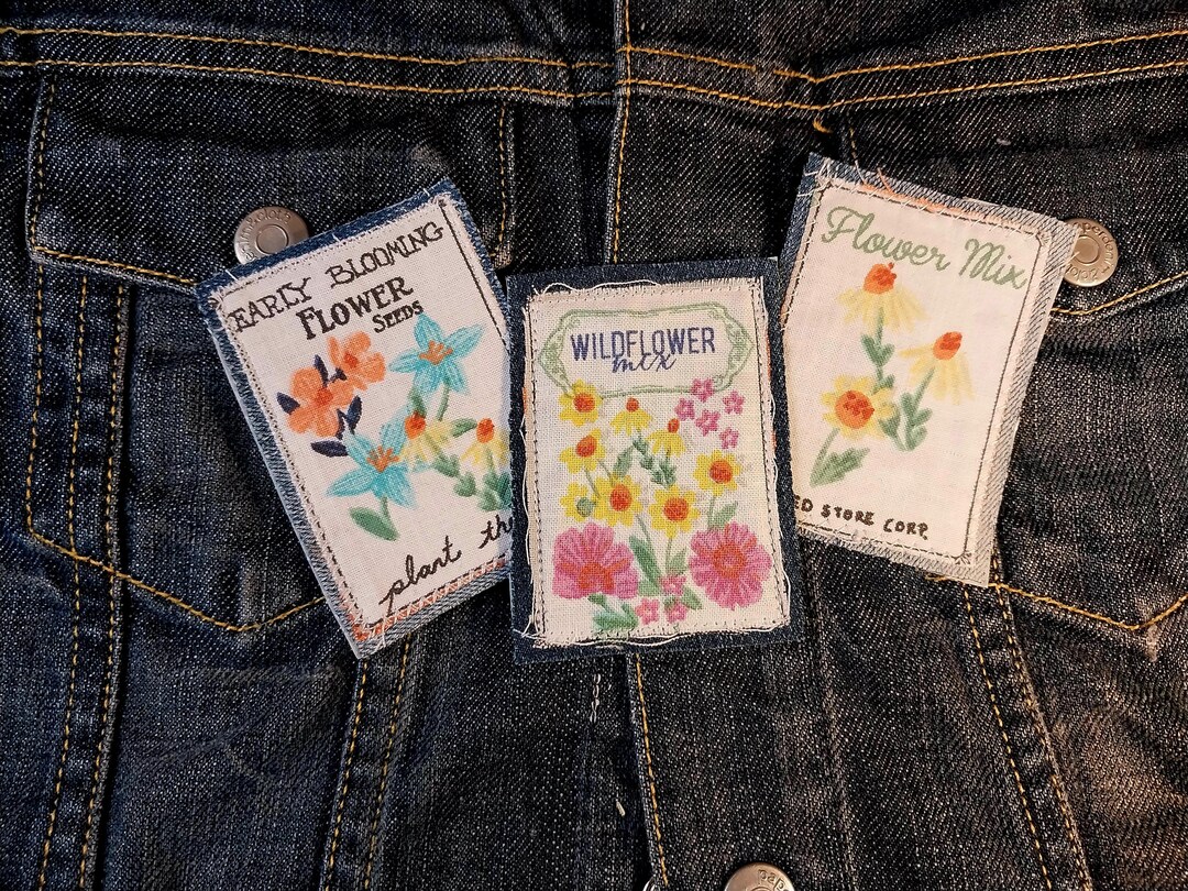 Retro Seed Packet Denim Patch: Boho Jean Applique (2x3 In) - Etsy