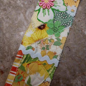 Handmade Fabric Snippet Roll Collage. 2.5 x 21 inches. Junk Journal Supply