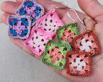 Granny Square Micro Crochet Dangle Earrings