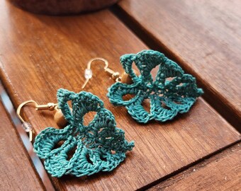 Handmade Micro crochet Monstera Earrings, dangle earrings