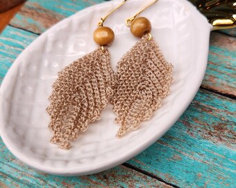 Micro Crochet Leaf Dangle Earrings