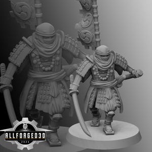Mizuchi Sohei Monk Daimyo With Flag | Kyoushuneko | Table Top Gaming Mini | RPG | D&D | 3D Printed Miniature
