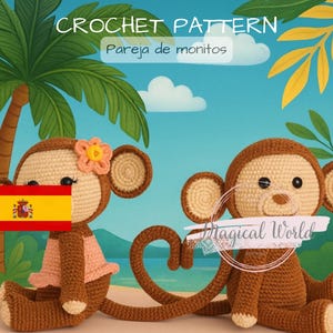 Häkelanleitung für ein Amigurumi-Affenpaar – Herzschwanz-Design, Mädchen- und Jungeenaffen (PDF)