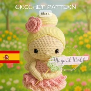 Crochet Fairy Amigurumi Pattern - Adorable Doll with Wings, Star Wand & Ruffled Dress