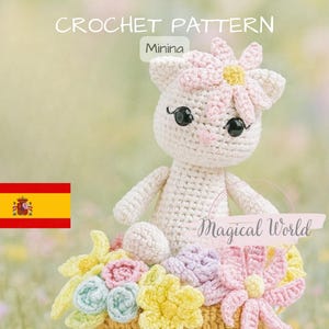 Flora the Flower Cat Amigurumi Crochet Pattern - Cute Kitty in a Flower Basket PDF Tutorial