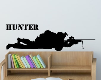 Soldier wall decal boys name sticker military decal teen boys room personalized vinyl wall decal army marine decal Sniper Kids Room Decor
