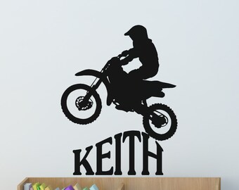 Boys Motorcycle Personalized Wall Decal Childs Bedroom Graphic Dirtbike Sticker Boy Teen Name Custom Vinyl Letters Motorcross 28 X 36 inches
