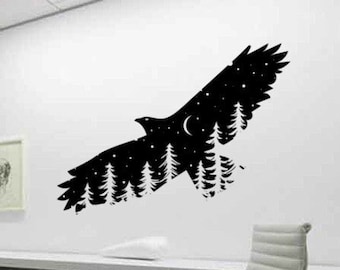 Eagle Wall Decal Bald Eagle Patriotic Decor Soaring Bird Sticker Living Room Den Office Wall Decor Flying Eagle Mural College Dorm Room