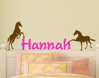 Horse decal wall personalized sticker wall words horse and rider girls room name decal teen girl bedroom wall decor western wall decal