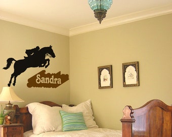 Horse decal, girls name wall sticker, teen bedroom horse decal, childs personalized pony decal, western wall decor, mustang, 35 X 28 inches