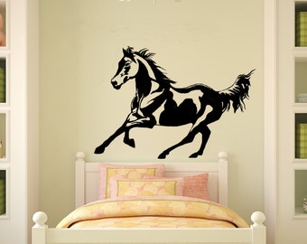 Horse Decal Western Tween Teen Girl, Playroom Decor, Video Game Room, Running Pony Mustang Print, Truck Trailer Sticker, Horse Rider Child