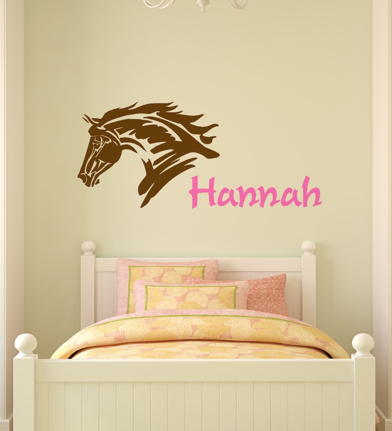 Horse Decal Mustang Wall Sticker Teen Girls Name Personalized Western Decor Bedroom Childs Kids Pony 21 X 48 Inches