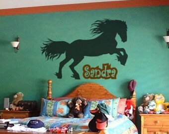 Horse Wall Decal Teen Tween Bedroom Western Decor Girls Name Personalized Mustang Pony Sticker College Dorm Student Print 28 X 40 inches