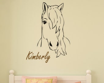 Horse decal, girls name, pony wall sticker, big horse decal, teen personalized decal, girls room, teen room decor, child, 28 X 40 inches