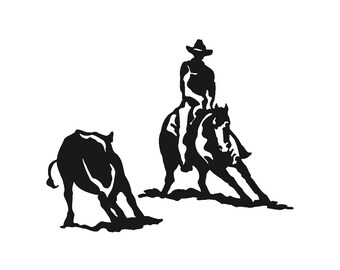 Rodeo Horse Wall Decal, Cattle Cutting Horse Sticker, Mustang Pony, Sport Cowboy, Western Custom Design Decoration, College Dorm Room