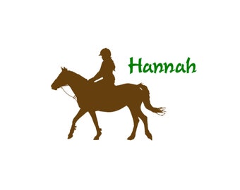 Horse Decal, Girl Horse Rider Sticker, Personalized Pony Wall Decoration, Vinyl Name Letters, Baby Nursery, Kids Playroom Western Decal