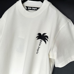 Palm Angels White T-shirt with Palm and Text Print on Heart and Back Size L