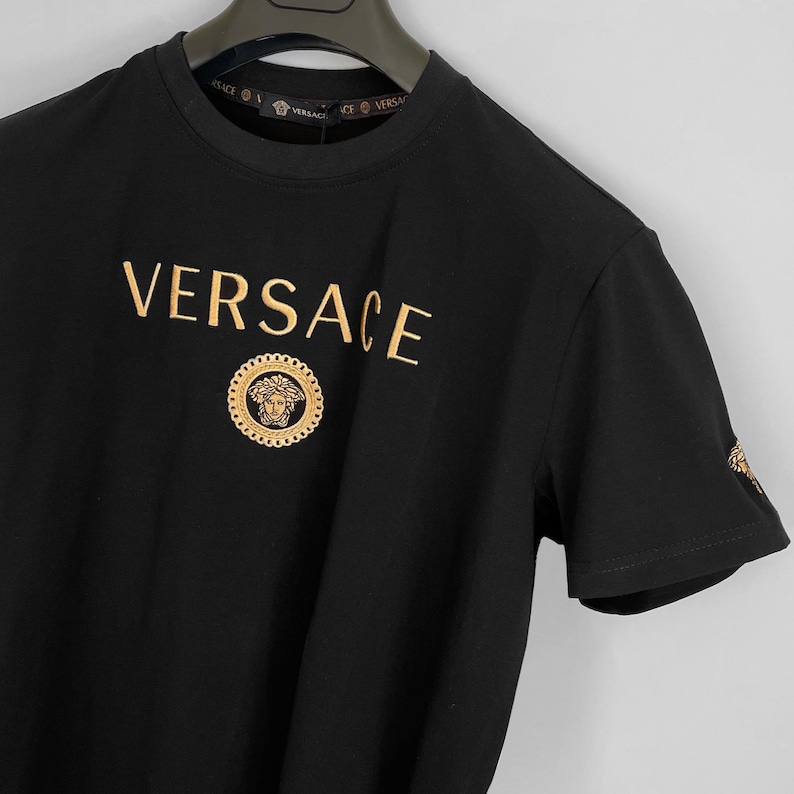 Duty Paid: Versace Golden Medusa Logo Embroidery Black T-shirt Size S image 3