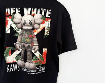 Duty Paid: OFF-WHITE Logo Chest Print and White&Yellow Rabbit Black T-shirt Size 2XL