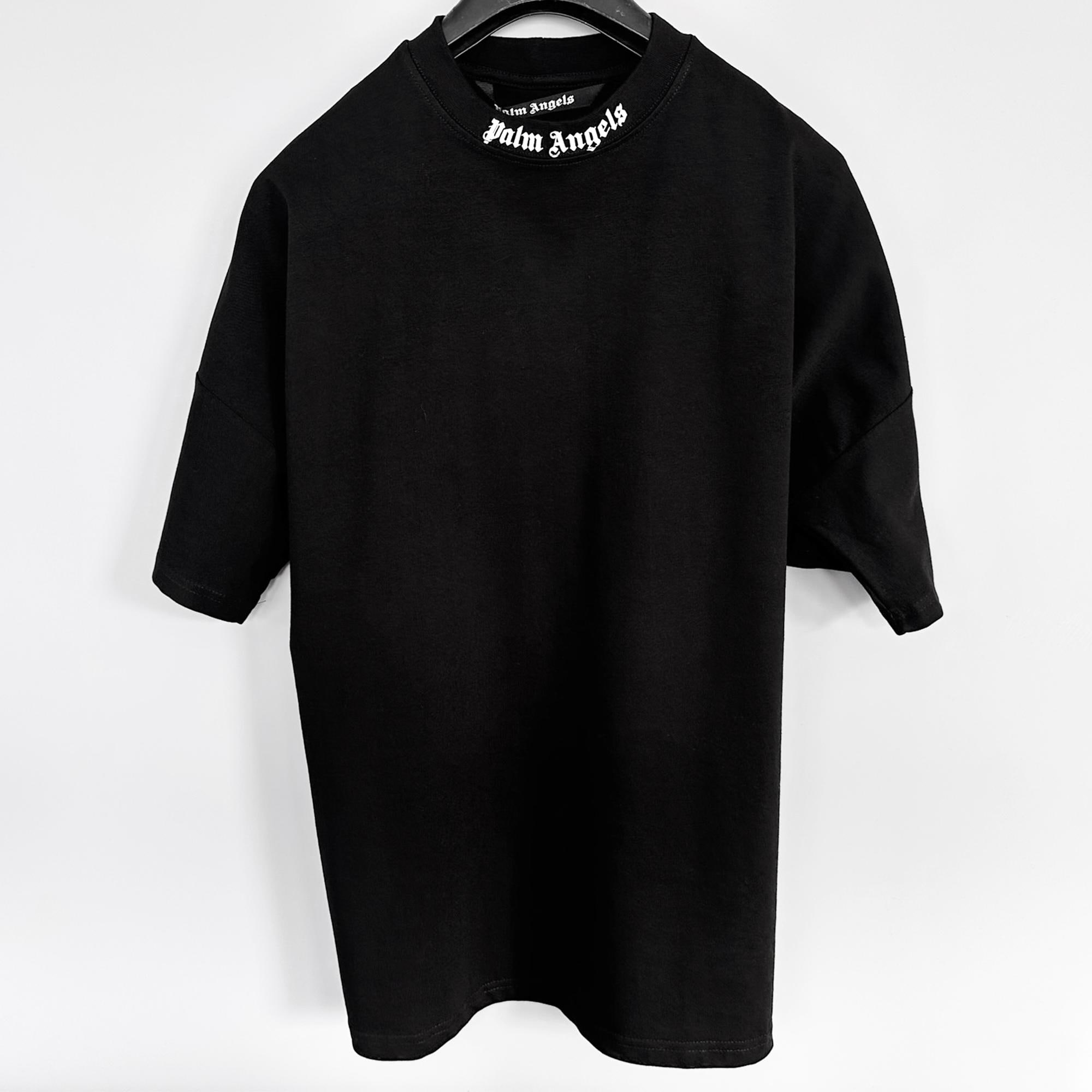 Tシャツ・カットソー Palm Angels Black Cotton Oversize T-Shirt Logo Collar Back Crew Neck Black Oversize T-shirt | eBay