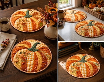 Pumpkin Warmth 3499T Quilt, Autumn Applique Bowl Mat, Mug Mat, Farmhouse Decor (Printed Pattern)