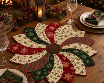 Noel Petals 03565T Christmas Table Topper Quilt Pattern, Festive Applique Mat, 26x26 Inches