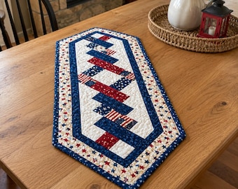 Patriot Lane Quilt Pattern, Americana Table Runner, Red White Blue, Beginner Friendly (18x50 inches)