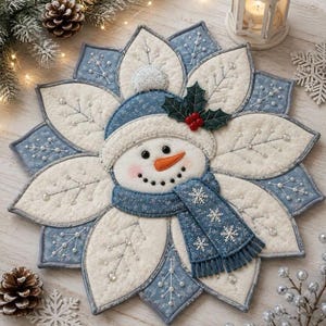 Christmas Glow 3352T Snowman Table Topper Quilt Pattern, Christmas Snowflake Applique, Winter Holiday Decor