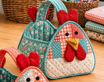 Country Chick 3443T Quilt Pattern, Farmhouse Hen Tote Bag, Patchwork Chicken Basket (Printed Pattern)