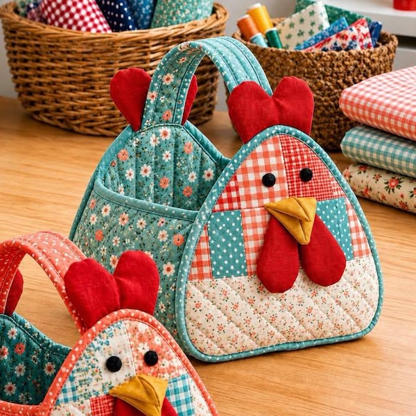 Country Chick 3443T Quilt Pattern, Farmhouse Hen Tote Bag, Patchwork Chicken Basket (Printed Pattern)