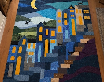 Night Village 2642 Quilt Pattern – Moonlit Cityscape, Cats, Mountains (Printed Pattern)