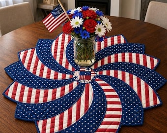 Heritage Petals 3362T Quilt Pattern, Patriotic Americana Table Topper, Red White Blue Decor (Printed)