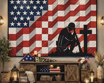 Patriotic Soldier Quilt Pattern – American Flag, Memorial Wall Hanging (36x60 inches) Brave Remembrance 3212T