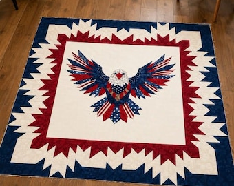 Patriotic Eagle Quilt Pattern – American Flag Wall Hanging, Red White Blue Star Blanket Decor