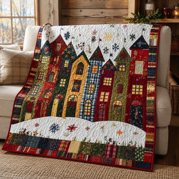 Christmas Village 3020T Quilt Pattern, Applique Holiday House Art Quilt