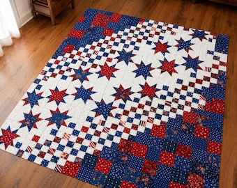 Patriotic Star 3446T Quilt Pattern, Red White Blue Americana Sewing Project (Printed)