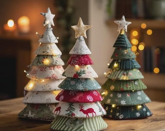 Fabric Christmas Tree Sewing Pattern, Quilted Table Decor, Handmade Holiday Craft (08 x 17 inches)