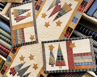 Plaidwood Christmas Tree 1771T Quilt Pattern, Country Table Runner Wall Hanging (Printed)
