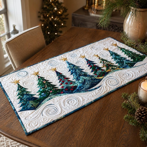 Glimmering Grove 2539 Quilt Table Runner Pattern, Winter Forest Christmas Trees, Printed Sewing Instructions