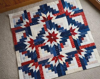 Independence Bloom Quilt Pattern – 3229T Red White Blue Star Log Cabin Design (56x56 inches)