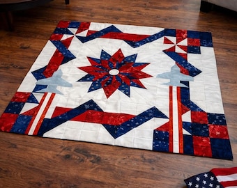 Victory Star 02365T Quilt Pattern – Americana Themed, Red White Blue Design (Printed Paper Pattern)