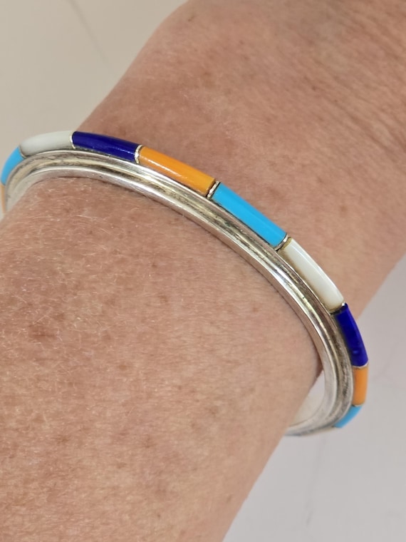 Rare Slanted Needle Jet Sterling Silver Zuni Native American Bracelet Rare Slanted Needle Jet Sterling Silver Zuni Native American Bracelet