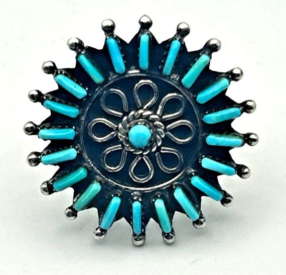 Turquoise Zuni Petite Point Sterling Silver Ring – Art Acoya Signed (Size 7)