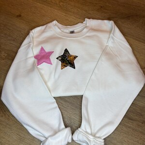 Camo and Pink Patchwork Star Crewneck Sweatshirt