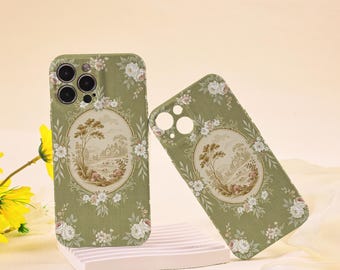 Vintage Garden Glossy Soft Case for iPhone 17 16 15 14 13 12 Pro, 16 Plus/Pro Max, 16e/Air, 13 12 Mini, X XS XR SE, Lightweight Cover