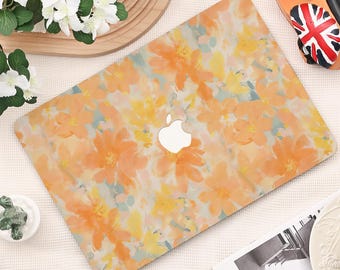 Orange Oil Painting Flowers Custom MacBook Case, MacBook Pro 16/14 2024/2025, Air 15/13/11, MacBook Pro 13, MacBook Ret 15/13 Laptop Case