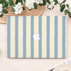 Simple Blue Stripes Macbook Case for Macbook 2025 Air15/13 Pro13/14/15/16, 2025 2024 2023 Macbook Cover, Laptop Sleeve Hard Laptop Case
