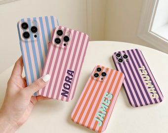 Custom Name Stripes Glossy Soft Case voor iPhone 17 16 15 14 13 12 Pro, 16 Plus/Pro Max, 16e/Air, 13 12 Mini, X XS XR SE Slim Fit Case Cover