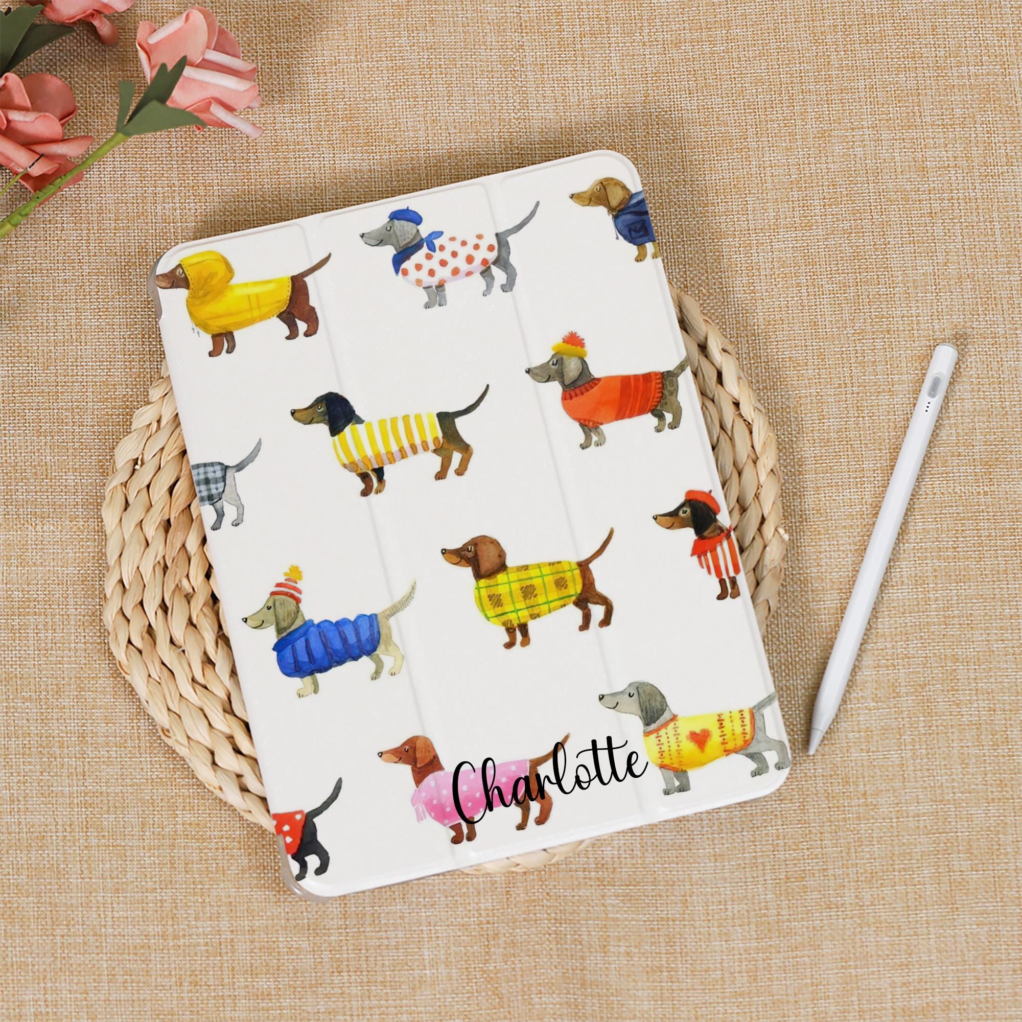 Cute Dachshund iPad Air Case iPad 7/8/9/10 Case iPad pro 2022/2023/2024 Case iPad Pro 11" Case Gift Cute iPad Case iPad Mini 7/6 Case
