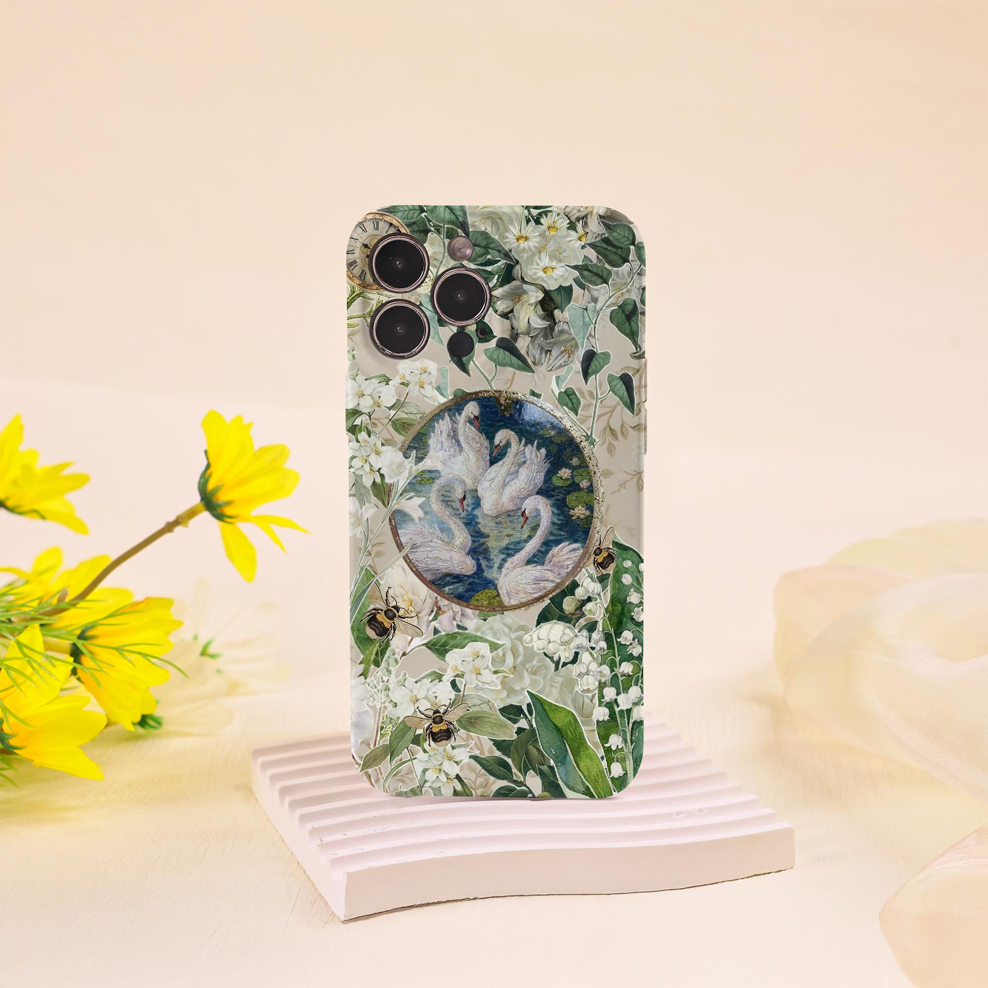 The Beautiful Swan Glossy Soft Case Supports iPhone16 15Plus 14Pro 13Mini 12 XR XS X SE Max, Lightweight Frame With Polished Edge Finish